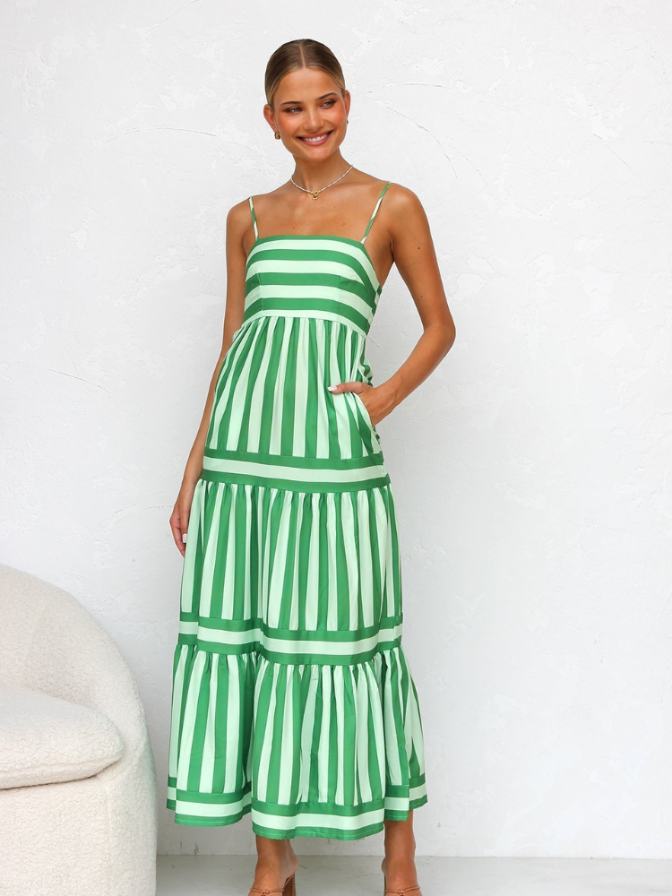 Daniela | Women’s Striped Maxi Dress | Tiered & Flowy