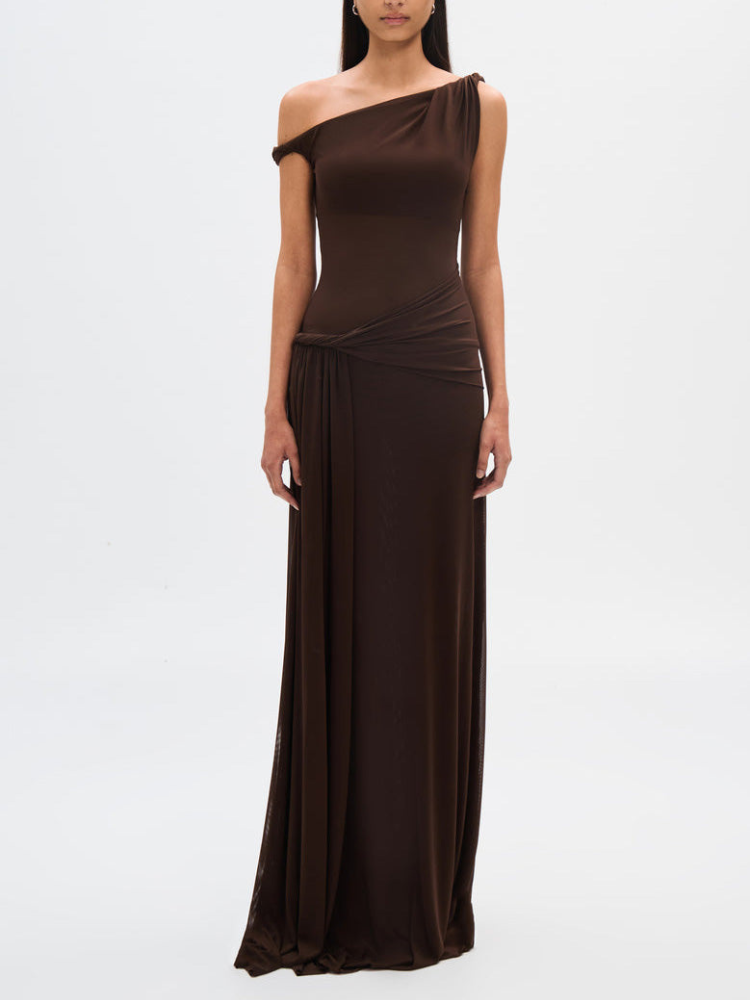 Daisy  | Women’s Mesh Maxi Dress | Asymmetrical Draped