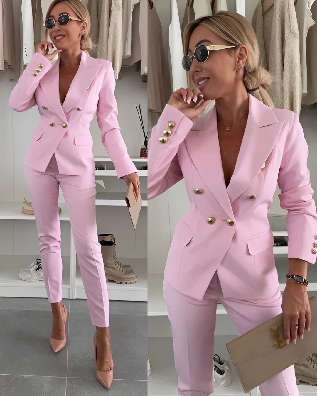 Women’s Blazer Suit – Double-Breasted Jacket and Straight-Leg Trousers