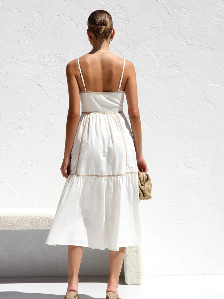 Isaline | Women’s Midi Dress | Tiered Contrast Trim
