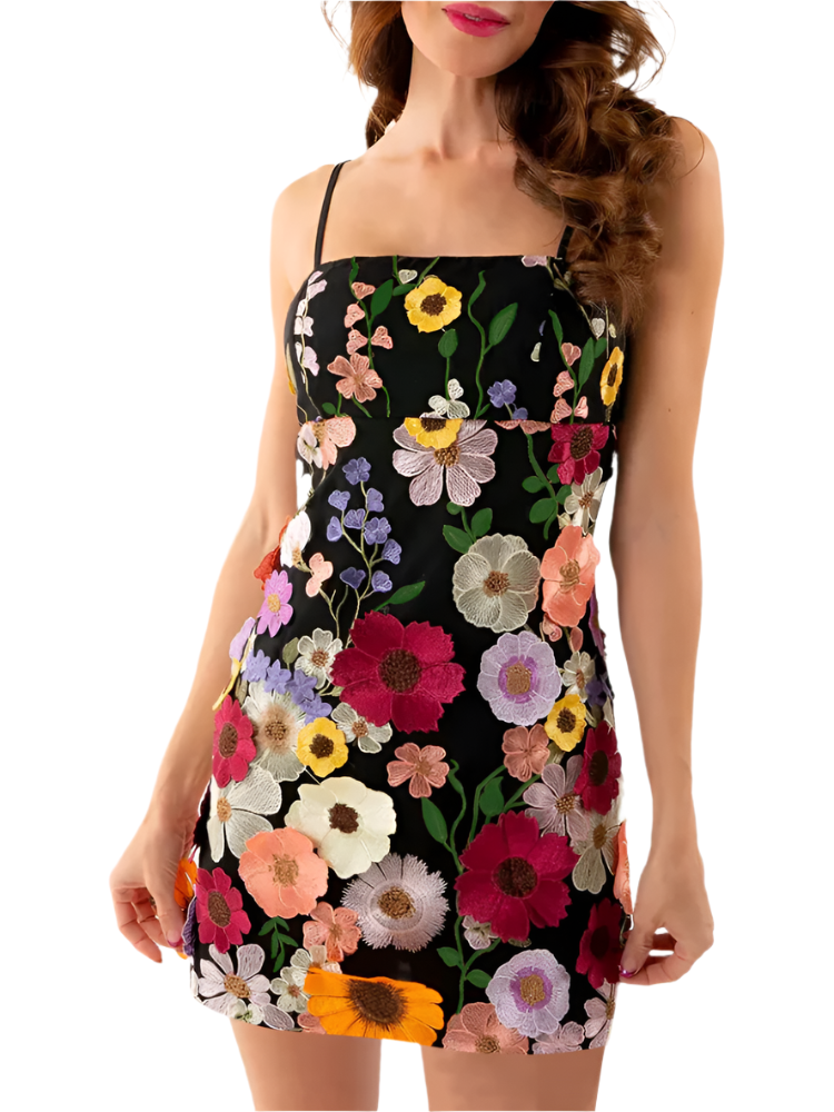 Lilienne | Women’s Mini Dress | Floral Embroidered Spaghetti Strap