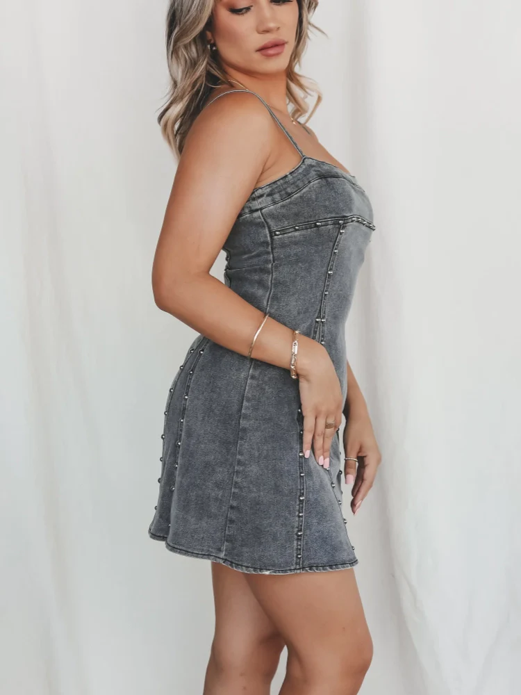 Faith | Women’s Denim Maxi Dress | Studded Straps