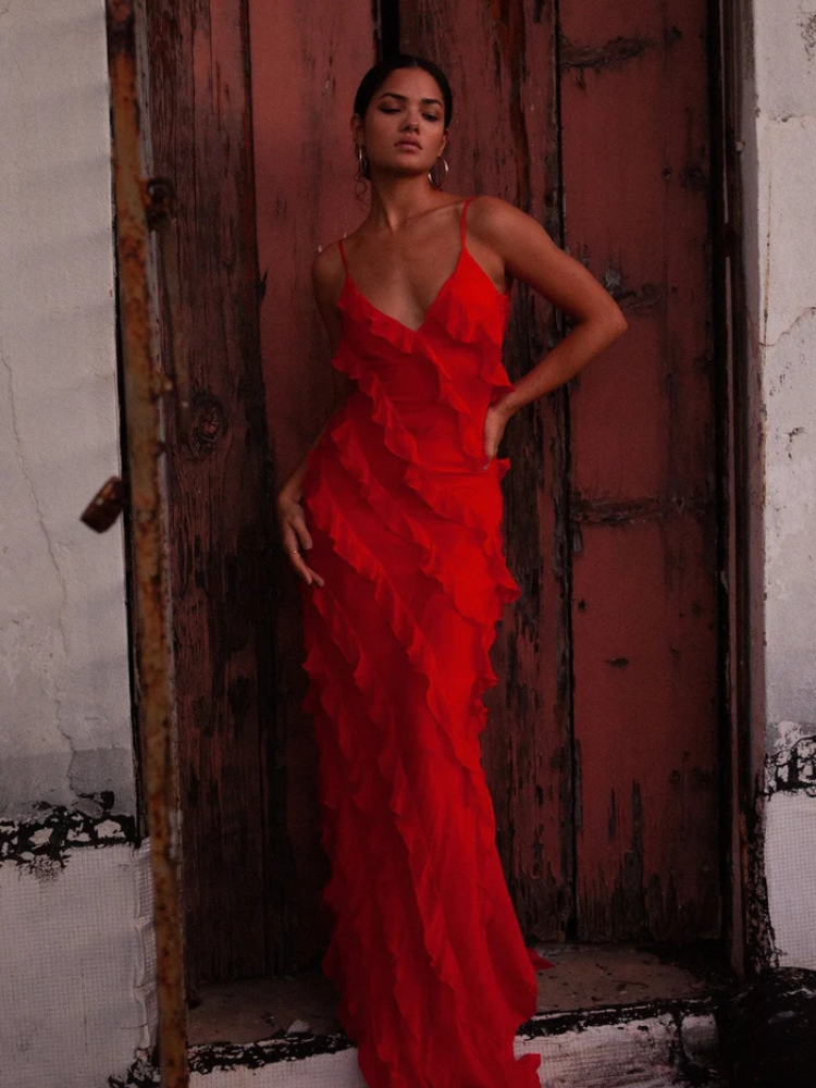 Seraphina | Women’s Chiffon Maxi Dress | Ruffled & Slip Style