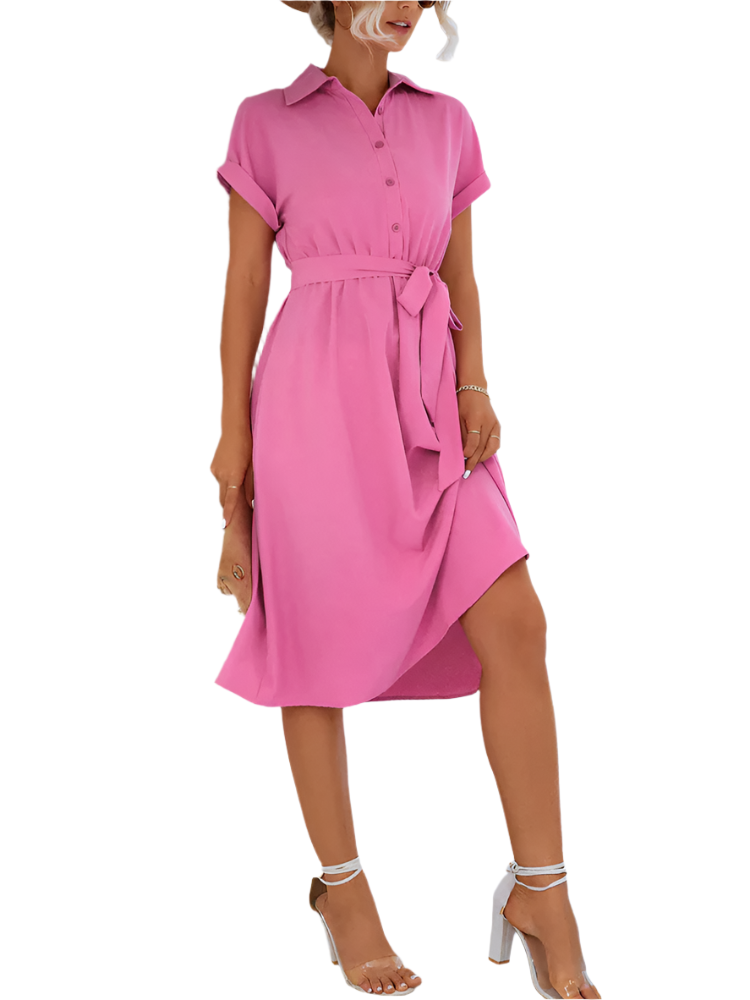 Carisse | Women’s Shirt Dress | Lace-Up Short Sleeve Solid Midi