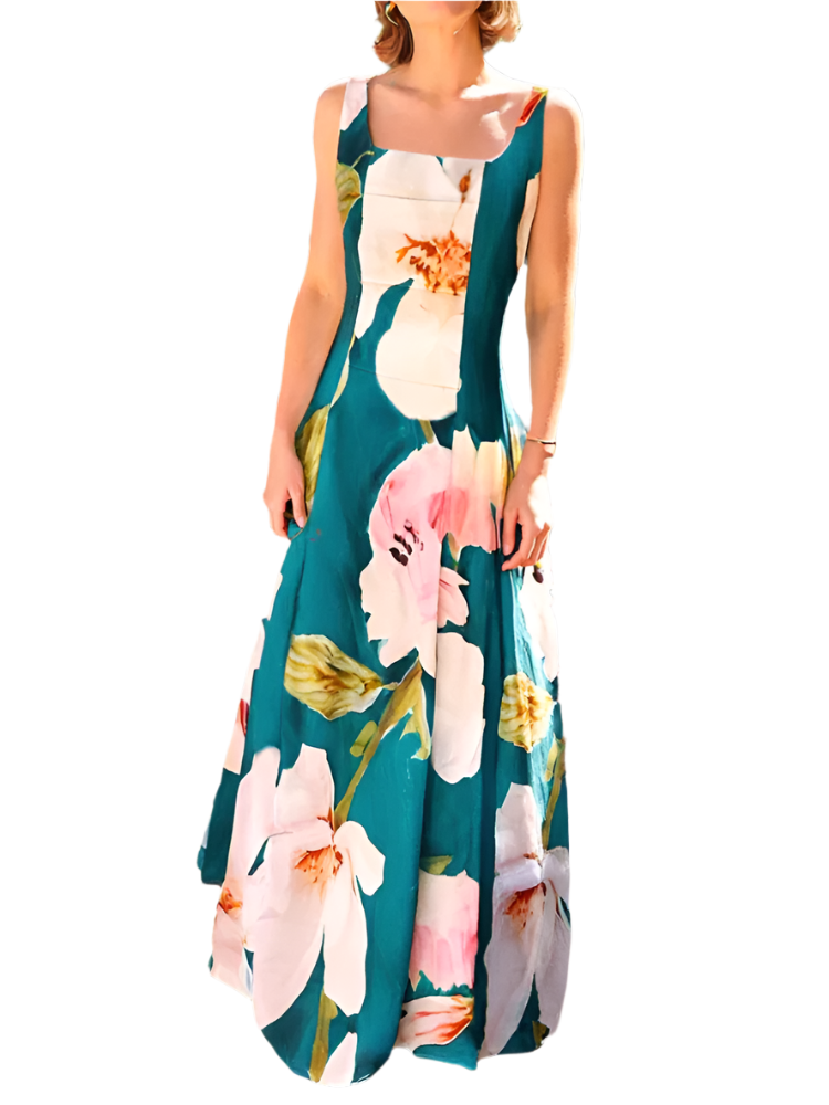 Rosaline | Women’s Maxi Dress | Floral Printed Sleeveless Square Neck