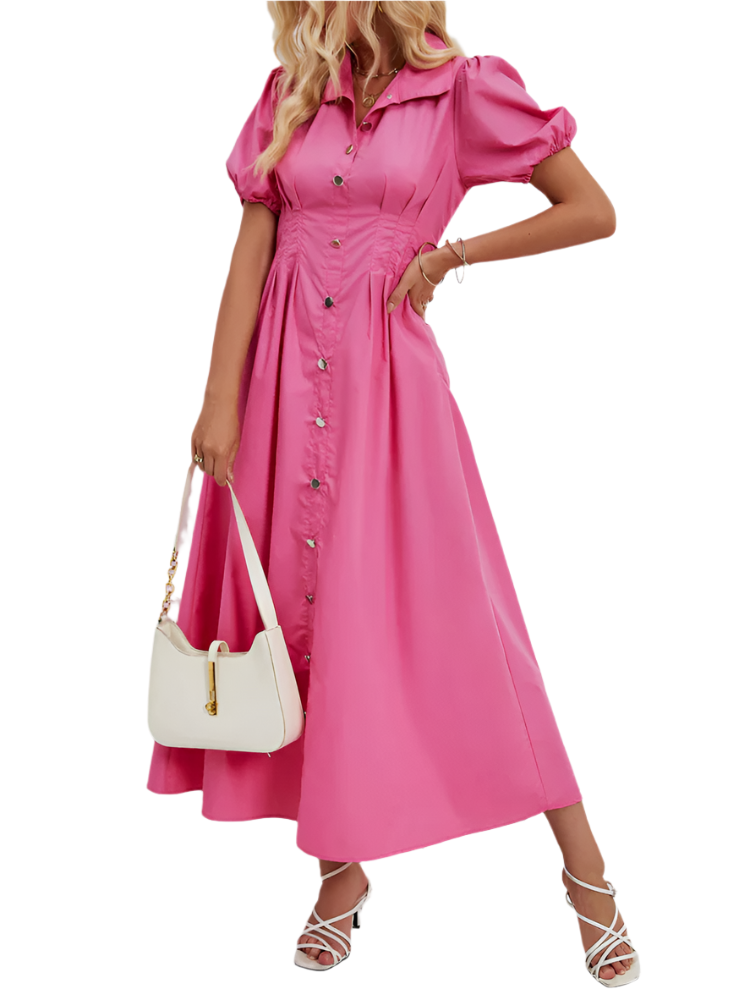 Isabetta | Women’s Shirt Dress | Puff Sleeve Button Down Solid