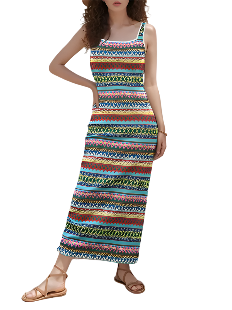 Azaria | Women’s Midi Dress | Boho Embroidered Sleeveless Slit