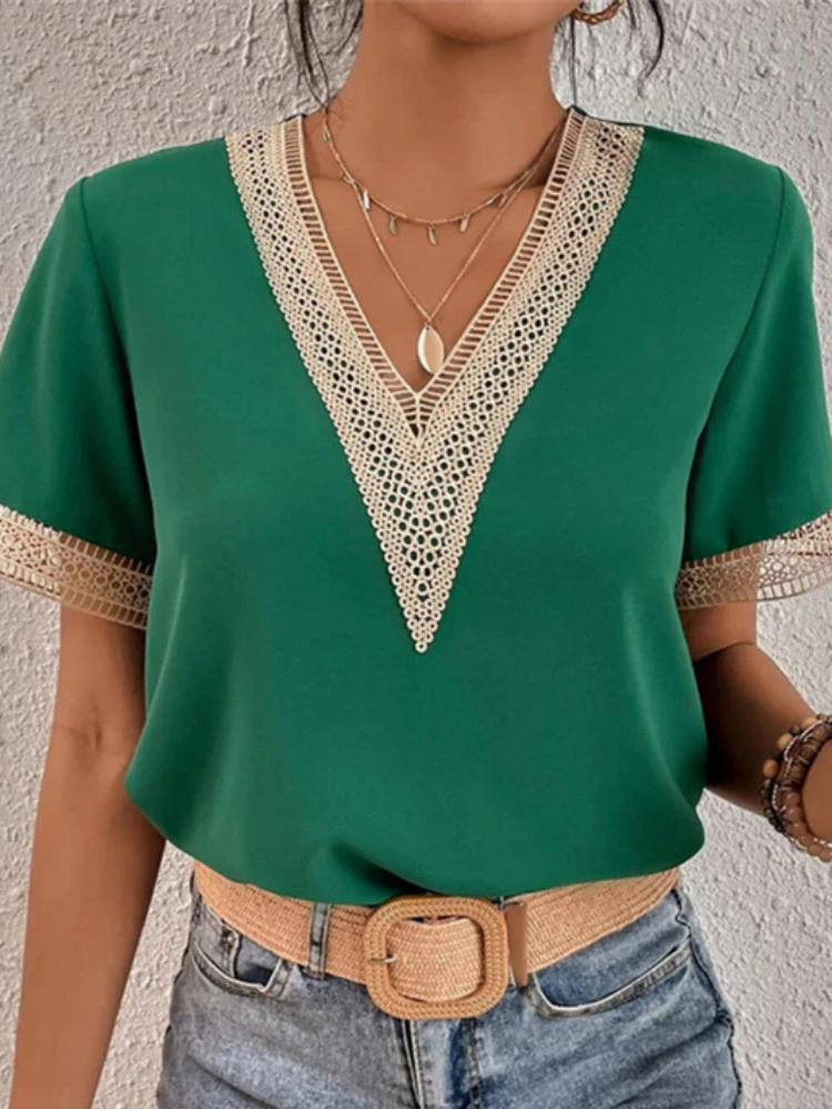 Vivienne | Women’s V-Neck Blouse | Gold-Accented & Versatile