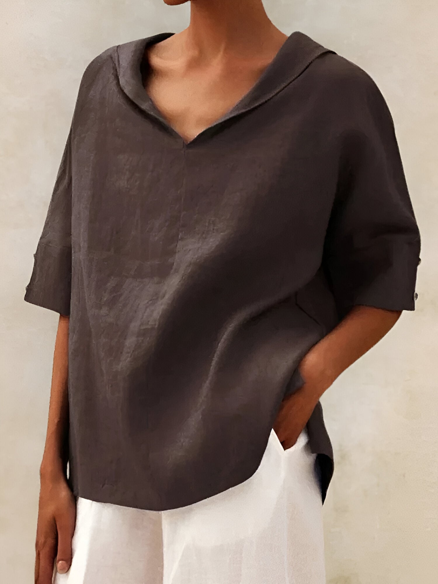 Emilia | Women’s Shirt | V-Neck Casual Linen Relaxed Fit