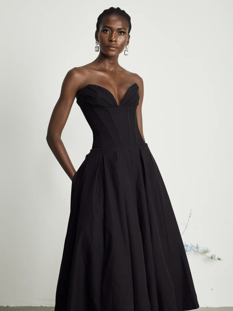Selene | Women’s Midi Dress | Off-Shoulder Corset