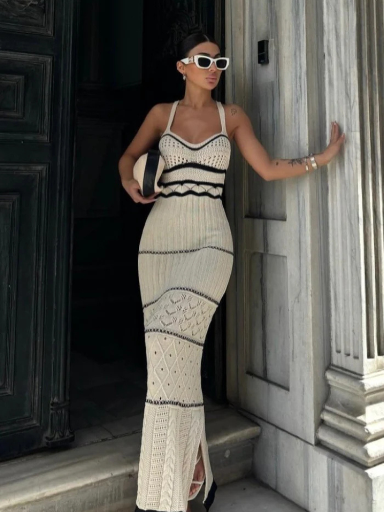 Camille | Women’s Knit Maxi Dress | Color-Blocked & Bohemian