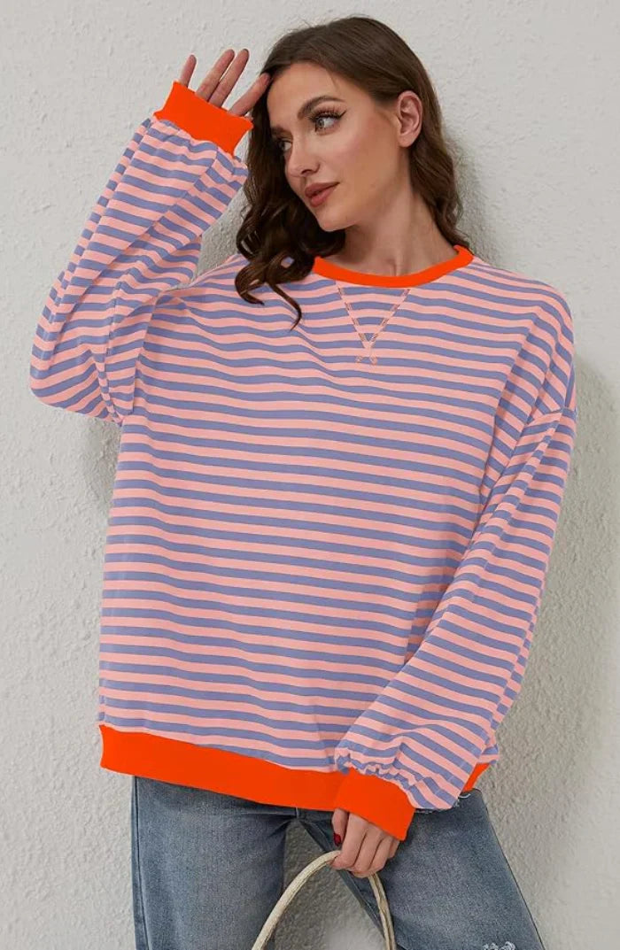 Women’s Jumper - Striped Knit Loose Crew Neck