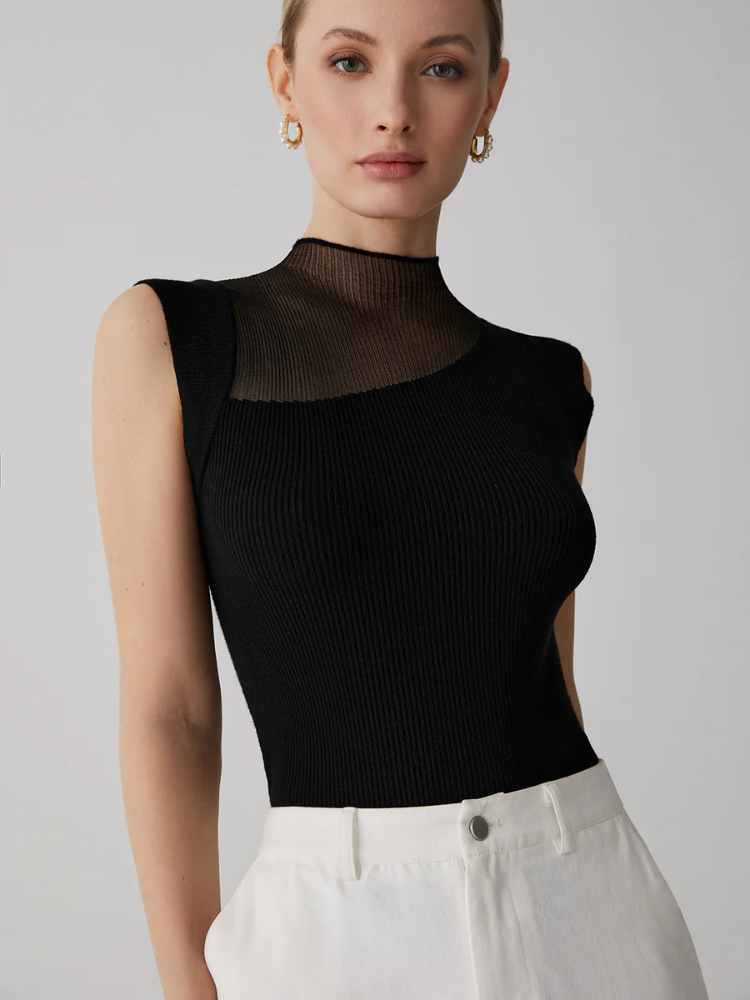 Nyra | Women’s Top | Mesh Patchwork Sleeveless Fitted
