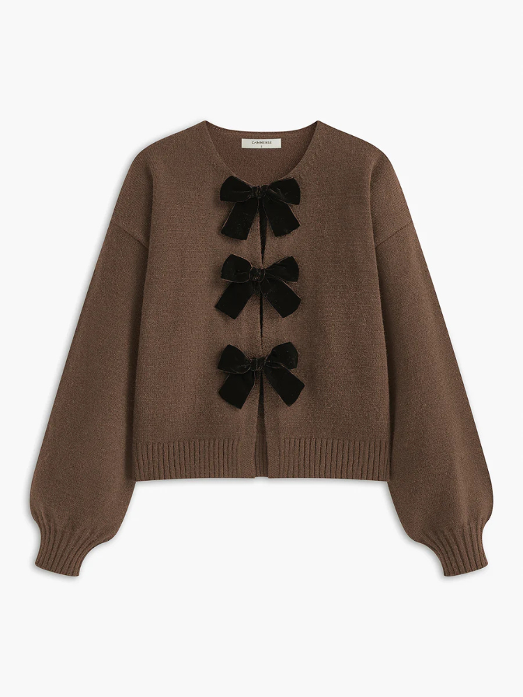 Annelise | Women’s Sweater | Velvet Bow Lantern Sleeve