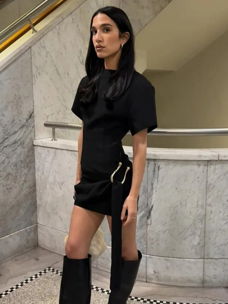 Kimberly | Women’s Mini Dress | Draped Metal Buckle