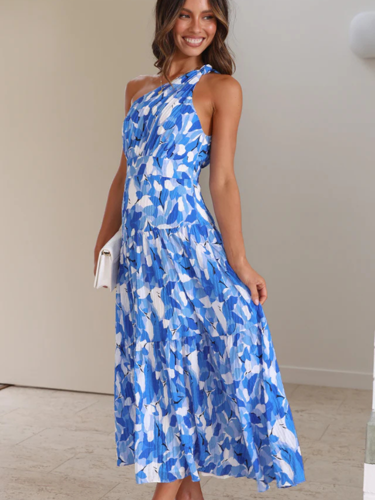 Azure | Women’s Midi Dress | One Shoulder Fit & Flare Summer Style