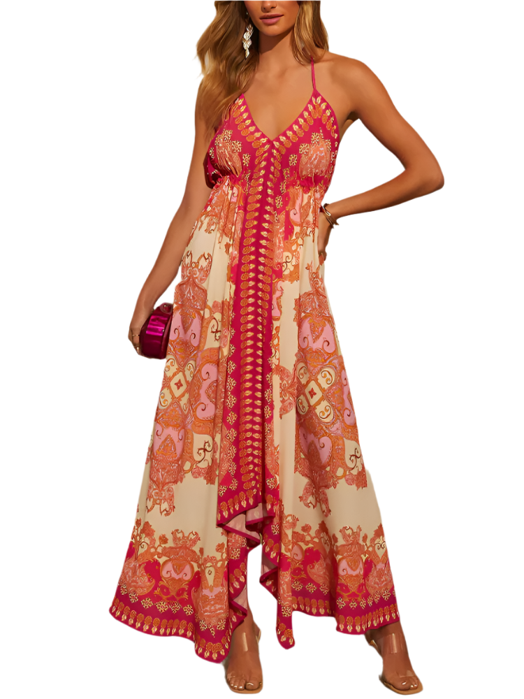 Selenea | Women’s Maxi Dress | Boho Halter Backless Irregular Hem