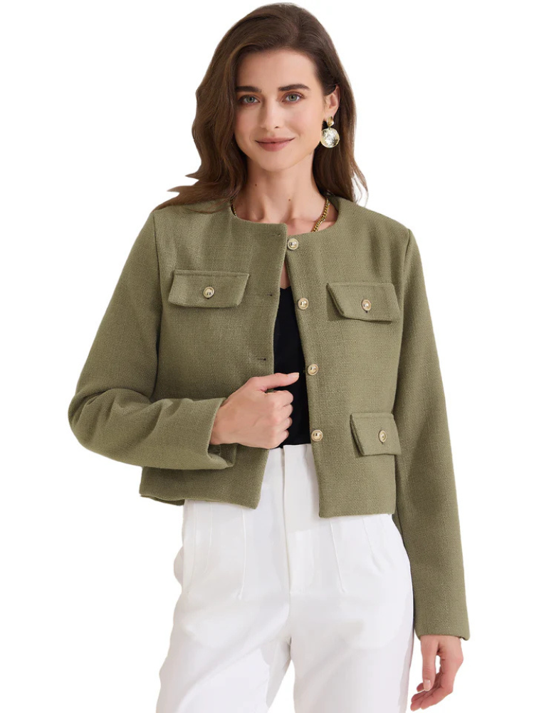 Coralie | Women’s Jacket | Cropped Tweed Round Neck Button Down