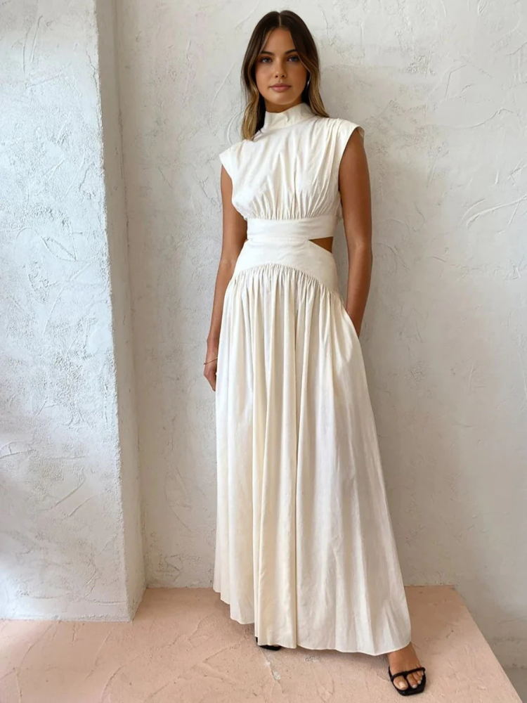 Sarina | Women’s Long Dress | Mock Neck Cut-Out Fitted