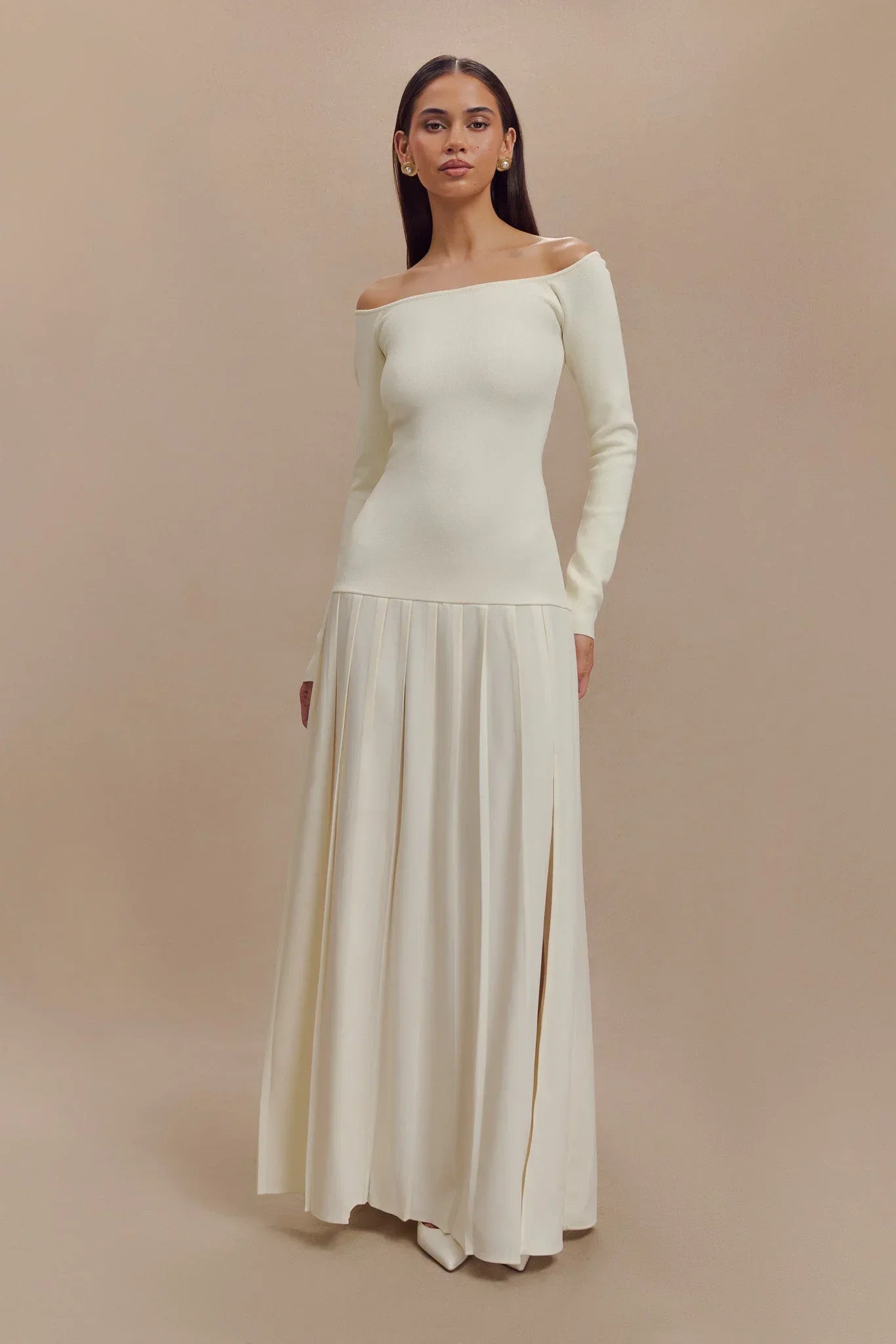 Off-Shoulder Maxi Dress | Ivory | Elegant & Flowing