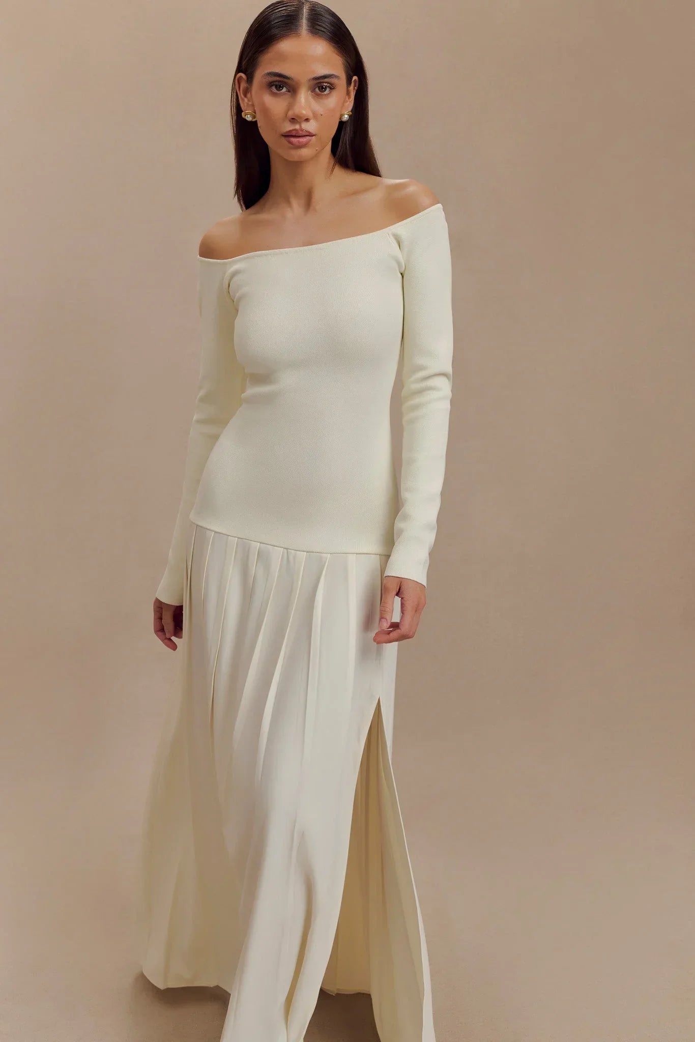 Off-Shoulder Maxi Dress | Ivory | Elegant & Flowing