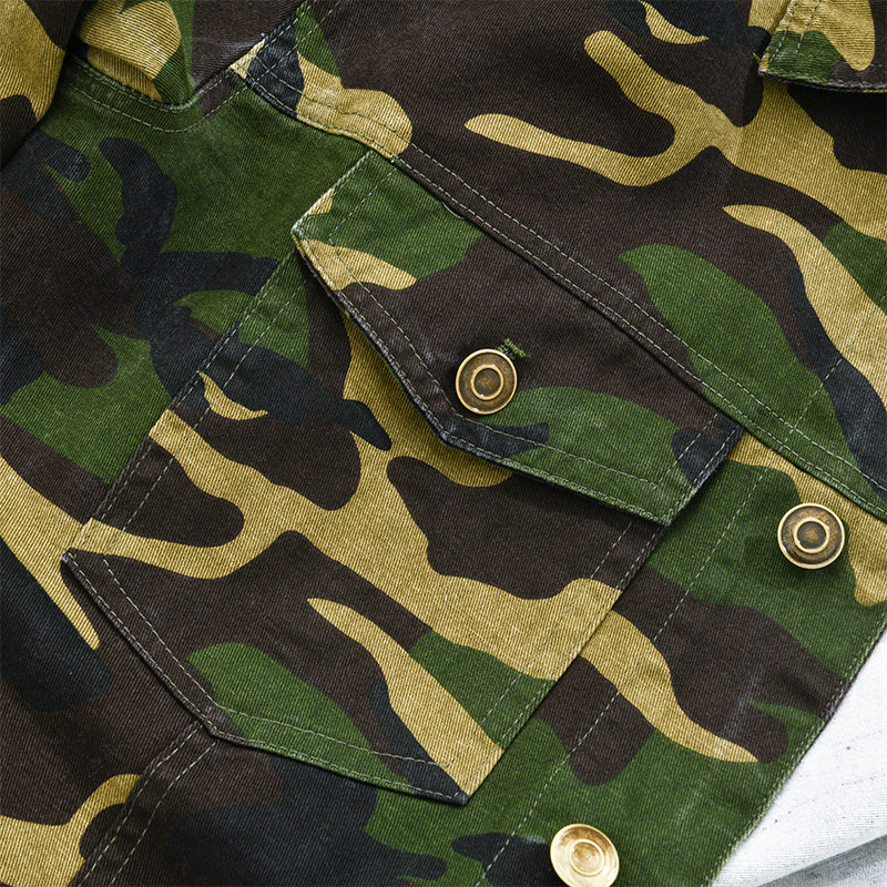 Men's retro jacket with camouflage pattern | Canvas lapels