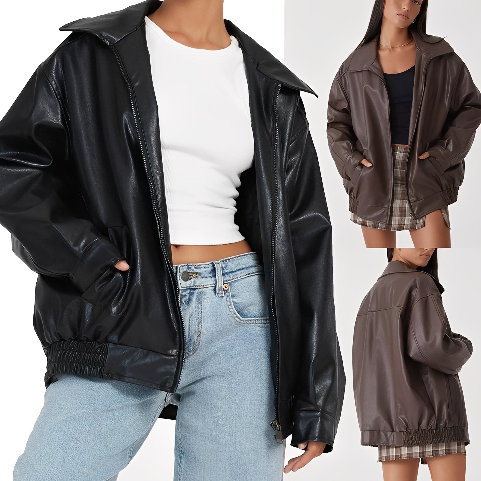 Kaelira – Women’s Oversized Faux Leather Jacket