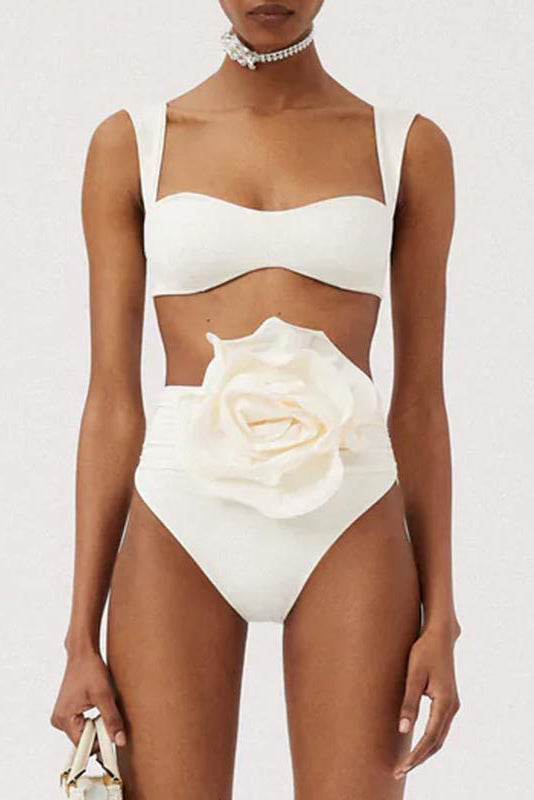 Floral Appliqué High-Waist Bikini | Chic & Elegant | Perfect for Luxe Beachwear