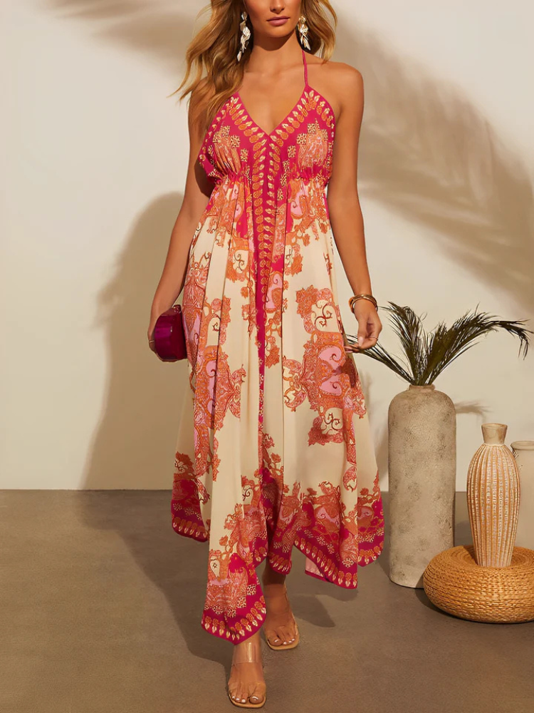 Selenea | Women’s Maxi Dress | Boho Halter Backless Irregular Hem