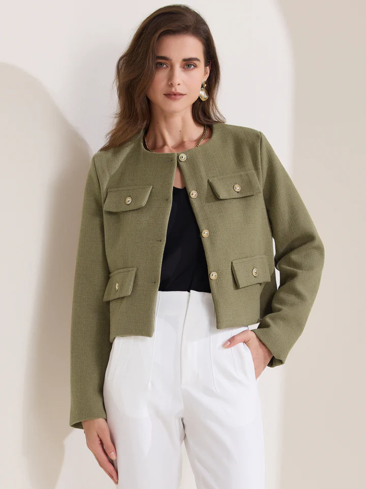 Coralie | Women’s Jacket | Cropped Tweed Round Neck Button Down