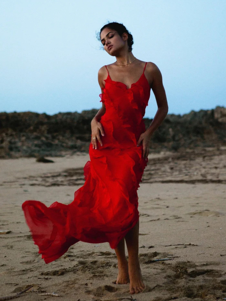Seraphina | Women’s Chiffon Maxi Dress | Ruffled & Slip Style