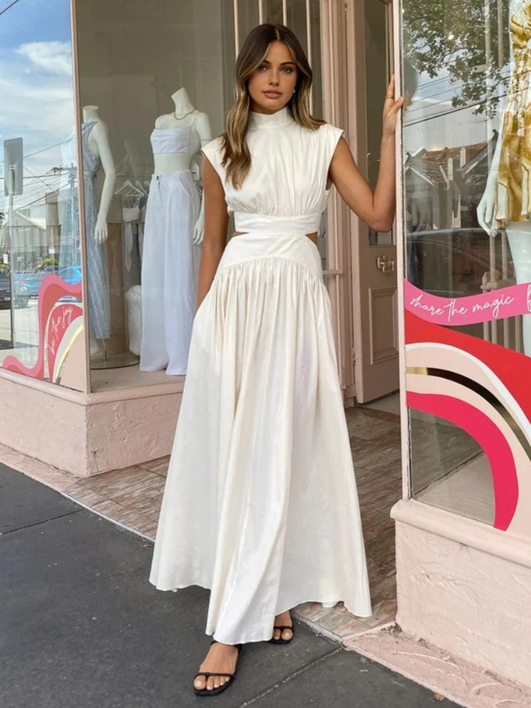 Sarina | Women’s Long Dress | Mock Neck Cut-Out Fitted