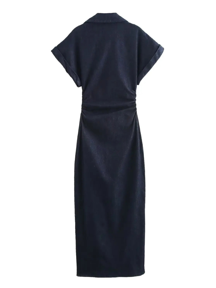 Skylar | Women’s Denim Midi Dress | Lapel Slim-Fit