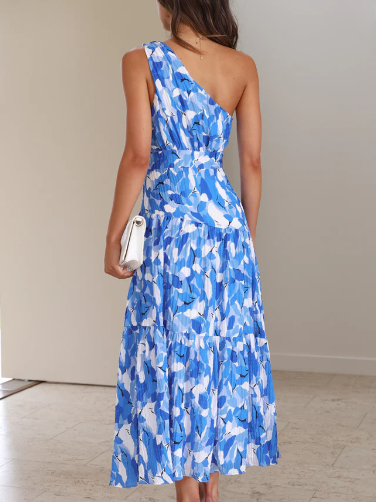 Azure | Women’s Midi Dress | One Shoulder Fit & Flare Summer Style