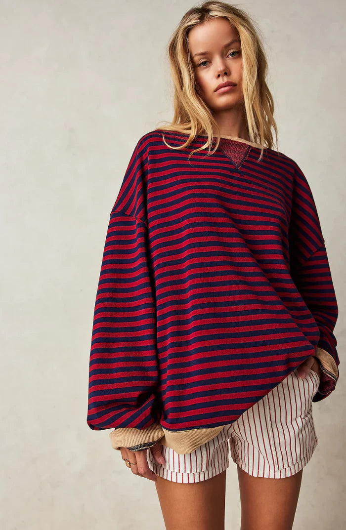 Women’s Jumper - Striped Knit Loose Crew Neck