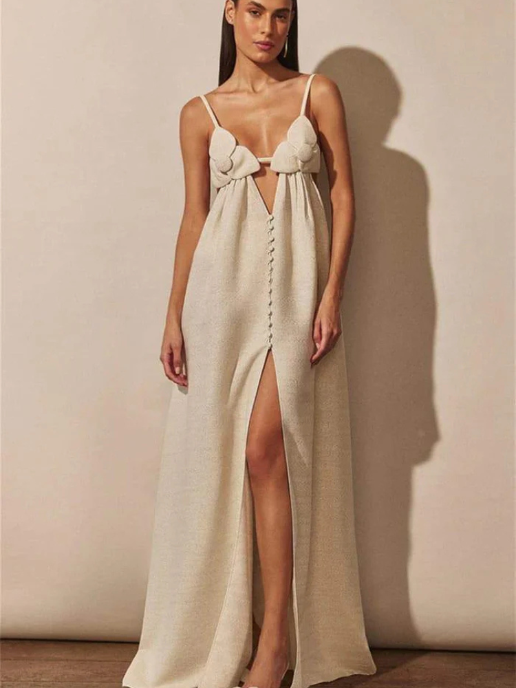Lina | Women’s Floral Maxi Dress | V-Neck & High Slit