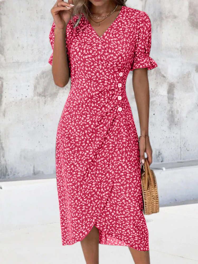 Alba | Women’s Midi Dress | Floral V-Neck A-Line