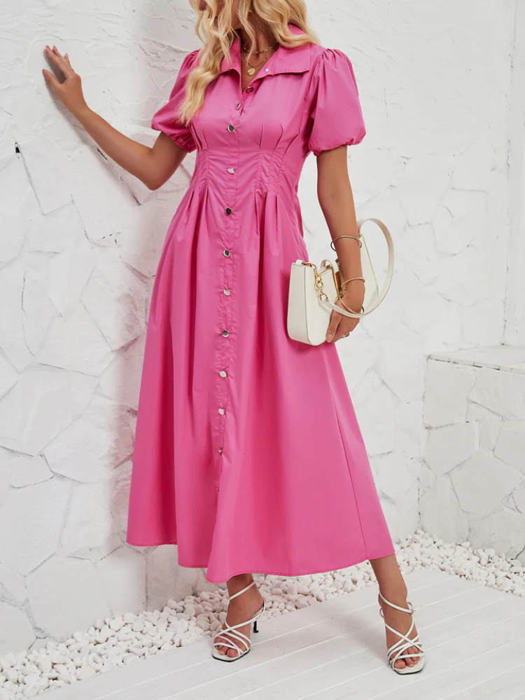 Isabetta | Women’s Shirt Dress | Puff Sleeve Button Down Solid