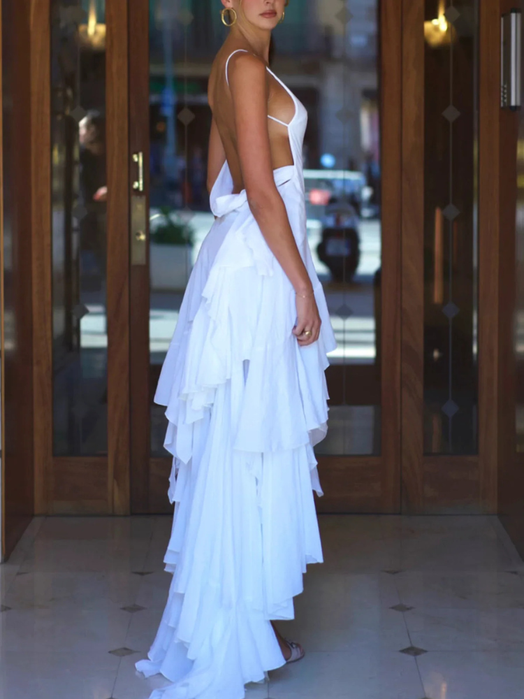 Crystal | Women’s Cotton Gown | Draped Ruffle Detail