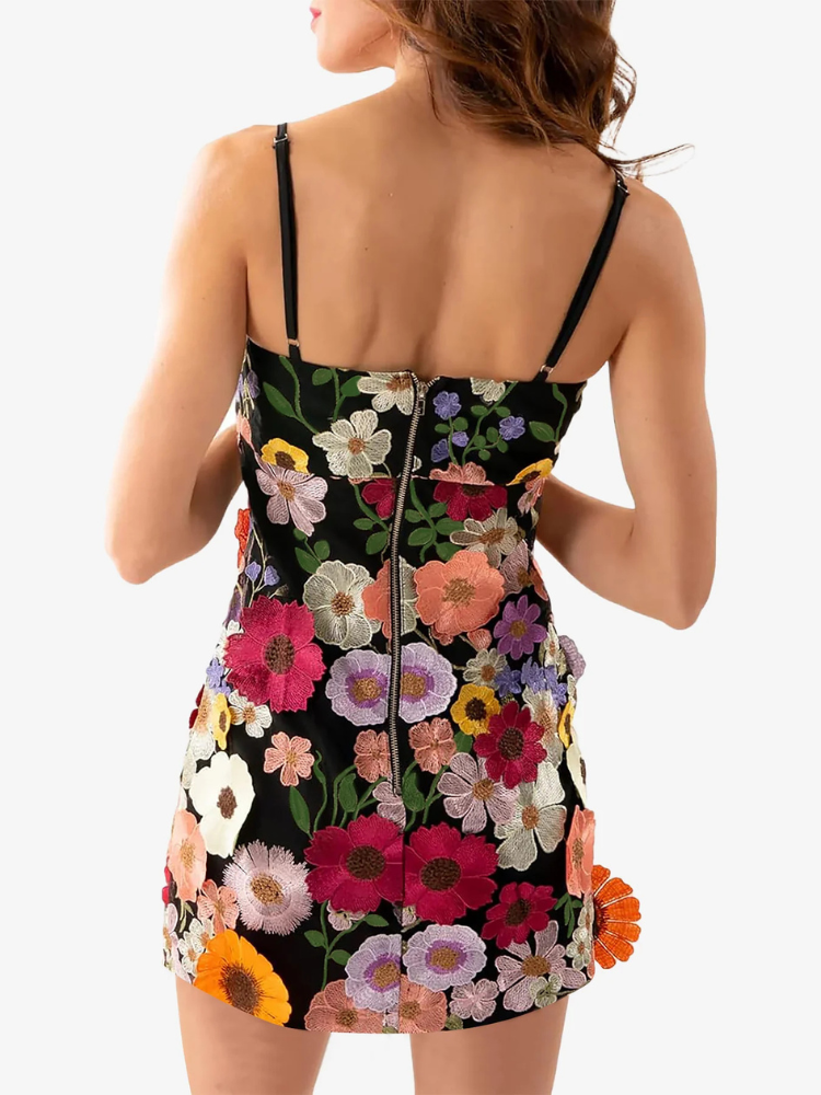 Lilienne | Women’s Mini Dress | Floral Embroidered Spaghetti Strap
