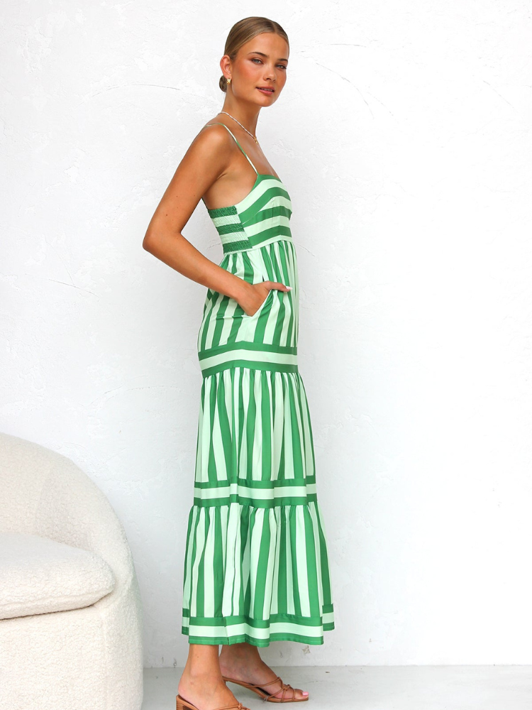 Daniela | Women’s Striped Maxi Dress | Tiered & Flowy