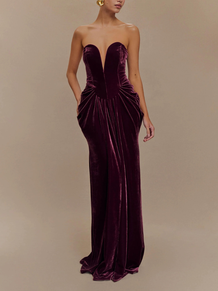 Selene | Women’s Velvet Maxi Dress | Strapless & Corset Waist