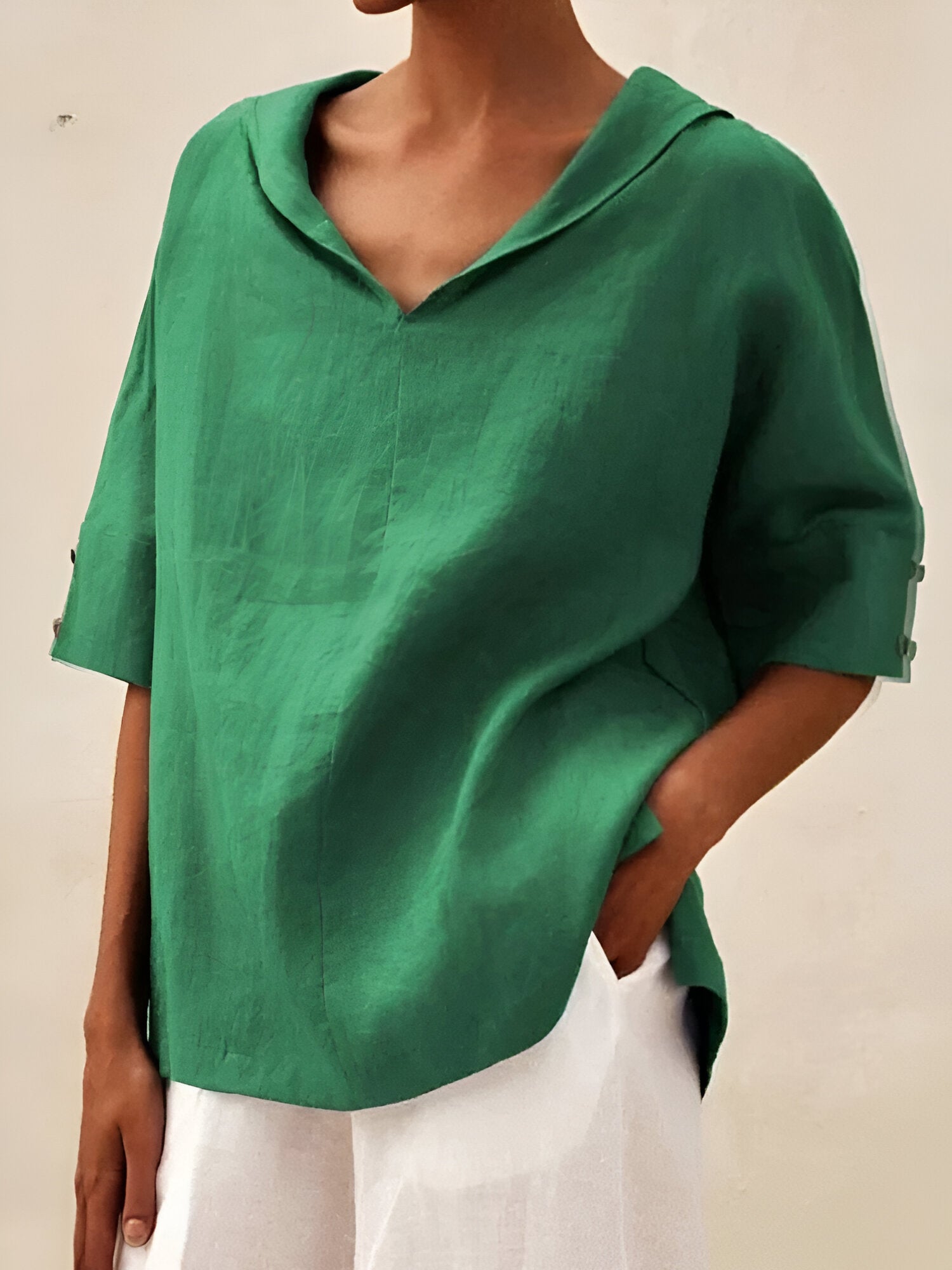 Emilia | Women’s Shirt | V-Neck Casual Linen Relaxed Fit