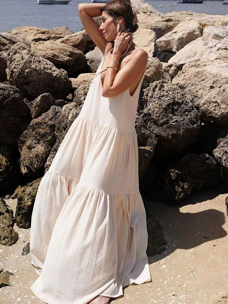 Isla | Women’s Pleated Maxi Dress | Asymmetrical Elegance