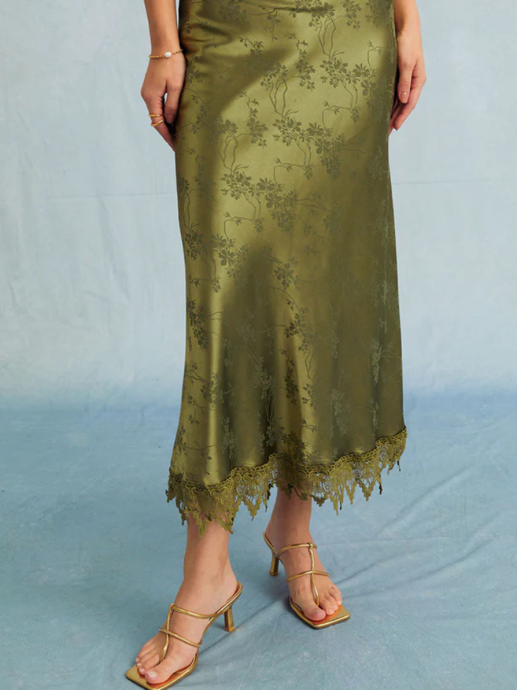 Verena | Women’s Midi Dress | Jacquard Satin Cap Sleeve Elegant