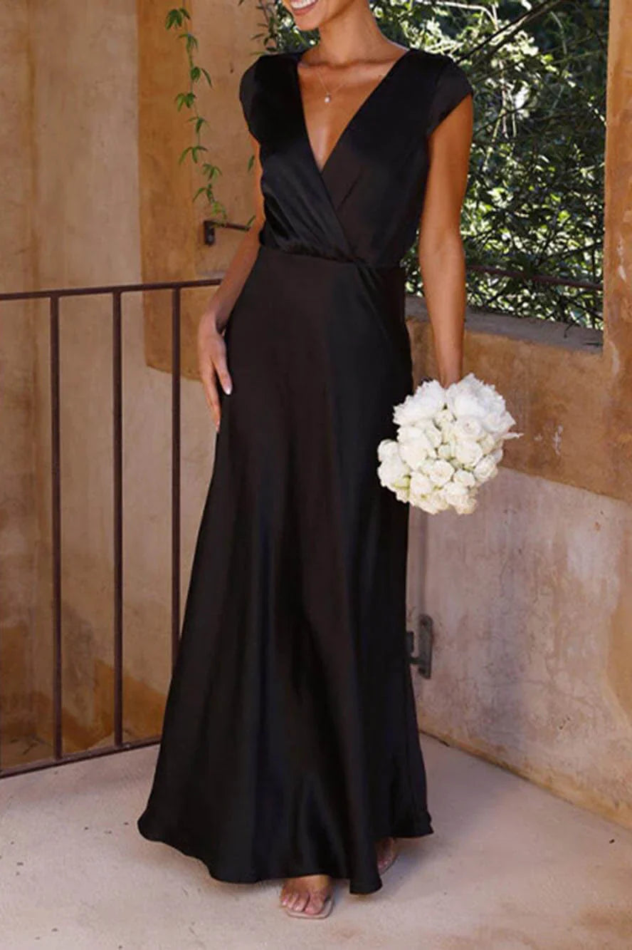 Elegant Satin Maxi Dress | Black | Timeless & Sophisticated