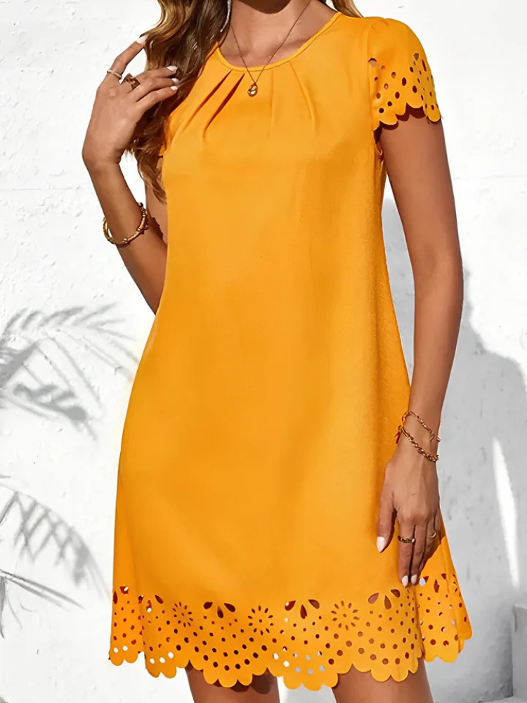 Coralie | Women’s Mini Dress | Eyelet Short Sleeve Solid Classic