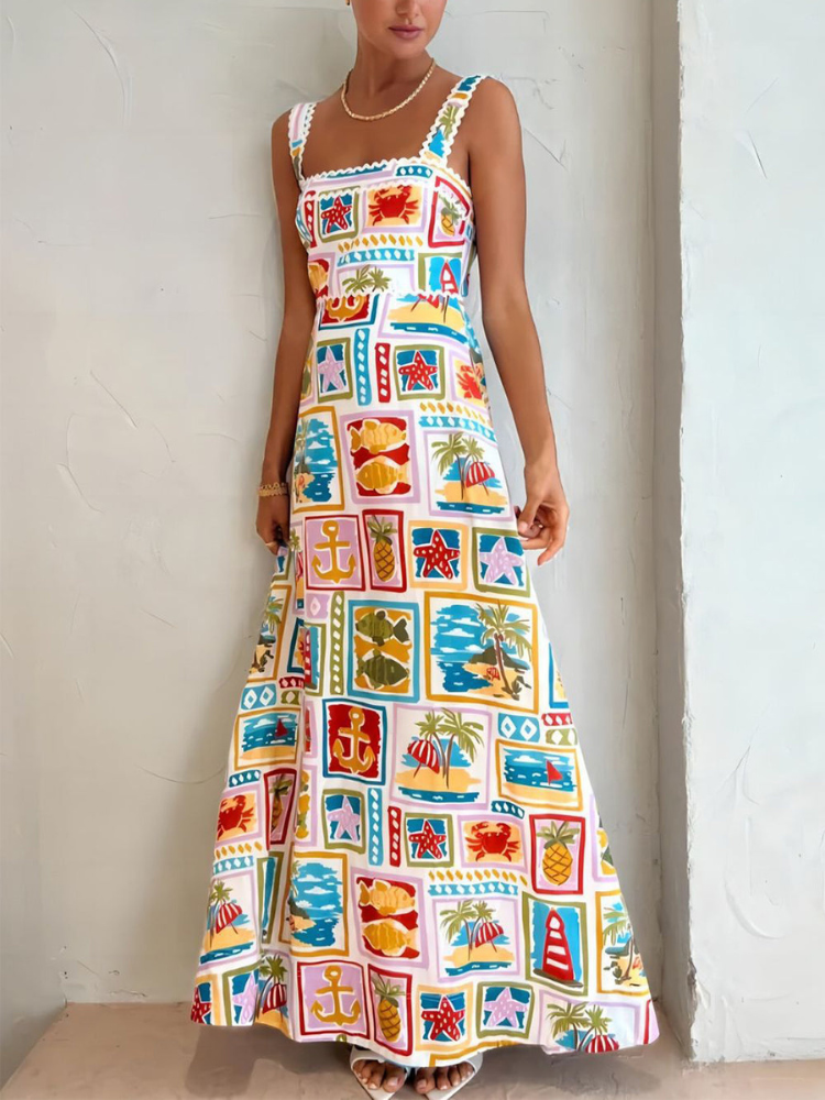 Reina | Women’s Graffiti Print Dress | Strap Tube Top Maxi