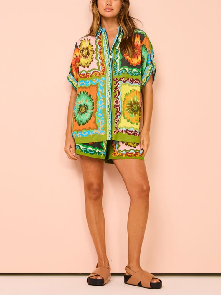 Amira | Women’s Satin Shorts | Printed & Elastic Waist