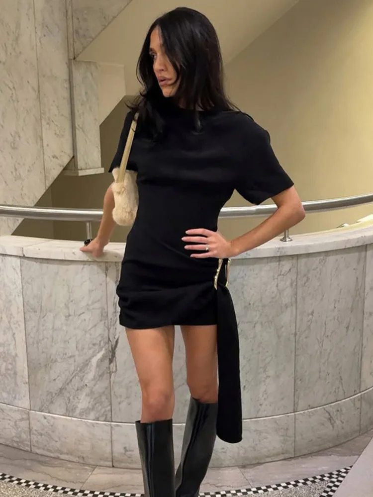 Kimberly | Women’s Mini Dress | Draped Metal Buckle